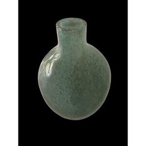 90s Aqua Hand-Blown Bubble Glass Vase 11” Textured Art Glass Modern Decor